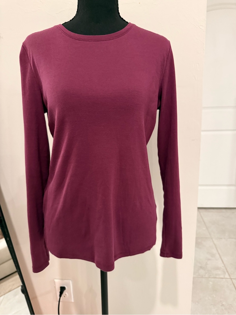 Talbots Long-Sleeve Crewneck Top in Deep Plum